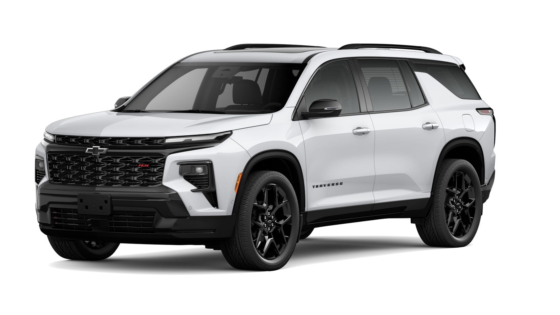 2026 Chevrolet Traverse RS in Polar White Tricoat — front three-quarter view